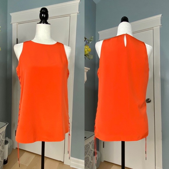 Ralph Lauren Orange Sleeveless Shoelace Stitch Top - Picture 2 of 10